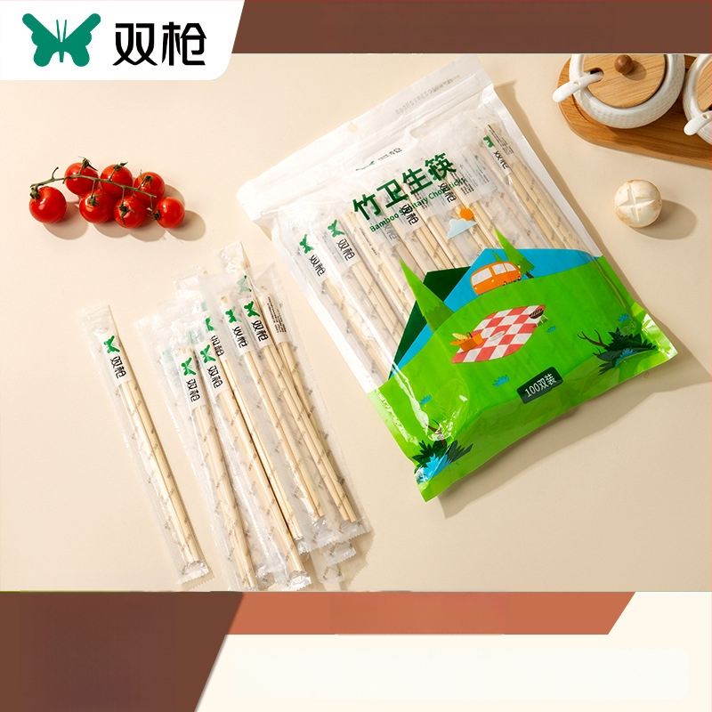 Double Gun vienkartinės bambuko lazdelės, karbonizuotos, apvalios, keturių dalių rinkinys, atskirose pakuotėse