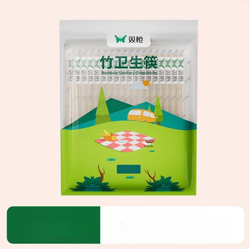 Double Gun vienkartinės bambuko lazdelės, karbonizuotos, apvalios, keturių dalių rinkinys, atskirose pakuotėse