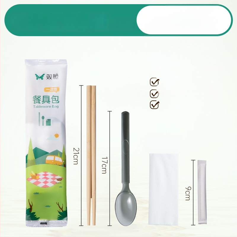 Double Gun vienkartinės bambuko lazdelės, karbonizuotos, apvalios, keturių dalių rinkinys, atskirose pakuotėse