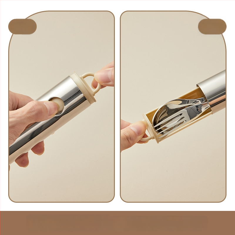 Nerūdijančio plieno nešiojamas 3 dalių stalo įrankių rinkinys – šaukštas, šakutė ir lazdelės, 304 nerūdijantis plienas, veidrodinis poliravimas, Ins stilius