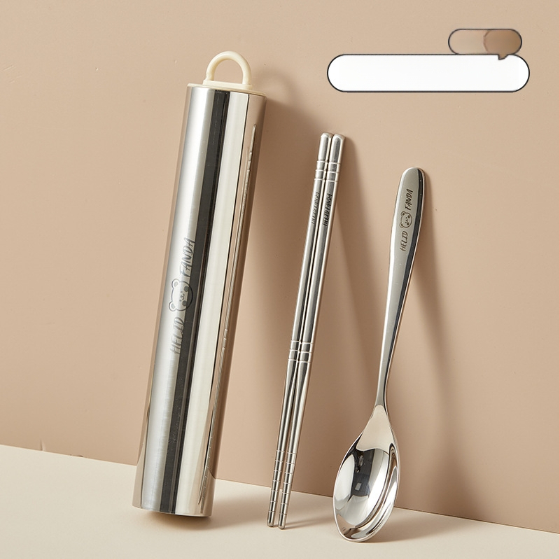 Nerūdijančio plieno nešiojamas 3 dalių stalo įrankių rinkinys – šaukštas, šakutė ir lazdelės, 304 nerūdijantis plienas, veidrodinis poliravimas, Ins stilius