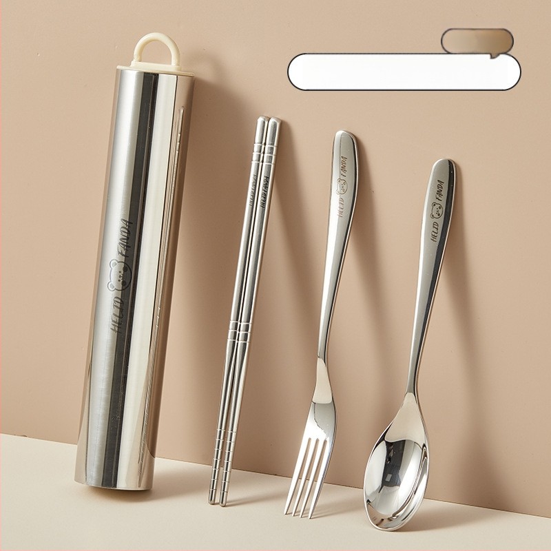 Nerūdijančio plieno nešiojamas 3 dalių stalo įrankių rinkinys – šaukštas, šakutė ir lazdelės, 304 nerūdijantis plienas, veidrodinis poliravimas, Ins stilius