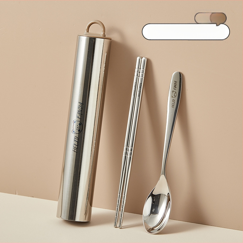 Nerūdijančio plieno nešiojamas 3 dalių stalo įrankių rinkinys – šaukštas, šakutė ir lazdelės, 304 nerūdijantis plienas, veidrodinis poliravimas, Ins stilius