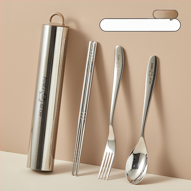 Nerūdijančio plieno nešiojamas 3 dalių stalo įrankių rinkinys – šaukštas, šakutė ir lazdelės, 304 nerūdijantis plienas, veidrodinis poliravimas, Ins stilius