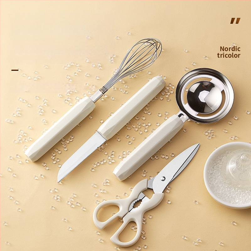 Zhituo nerūsējošā tērauda 6 gadu cepšanas rīku komplekts ar pamatu, olu putotājs, miltu siets, olu siets, augļu nazis un šķēres