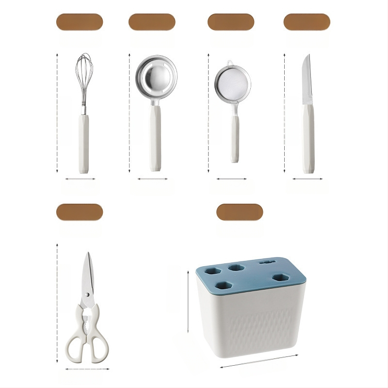 Zhituo nerūsējošā tērauda 6 gadu cepšanas rīku komplekts ar pamatu, olu putotājs, miltu siets, olu siets, augļu nazis un šķēres