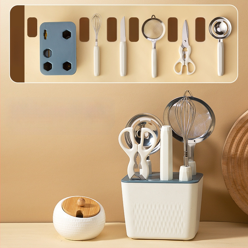 Zhituo nerūsējošā tērauda 6 gadu cepšanas rīku komplekts ar pamatu, olu putotājs, miltu siets, olu siets, augļu nazis un šķēres