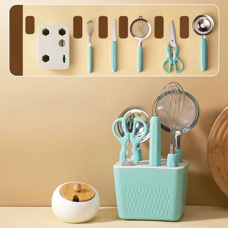 Zhituo nerūsējošā tērauda 6 gadu cepšanas rīku komplekts ar pamatu, olu putotājs, miltu siets, olu siets, augļu nazis un šķēres