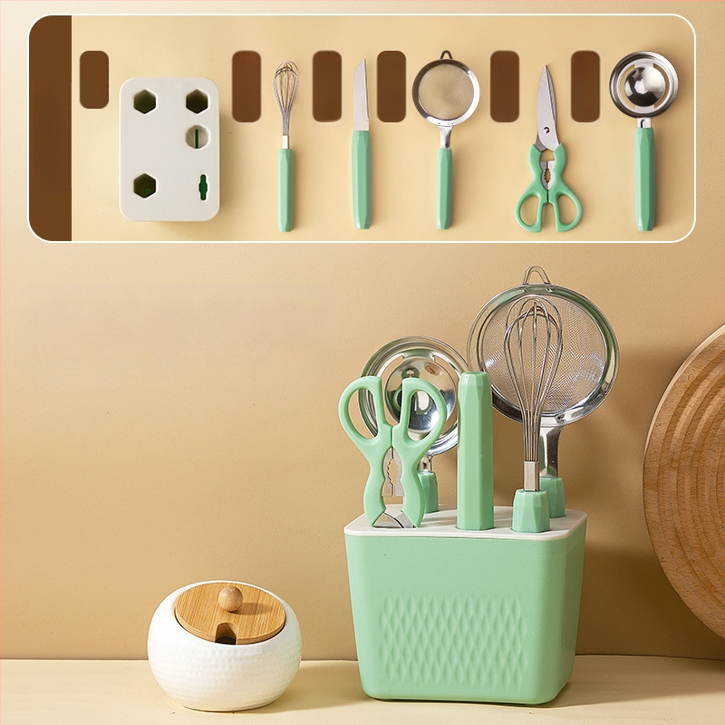 Zhituo nerūsējošā tērauda 6 gadu cepšanas rīku komplekts ar pamatu, olu putotājs, miltu siets, olu siets, augļu nazis un šķēres