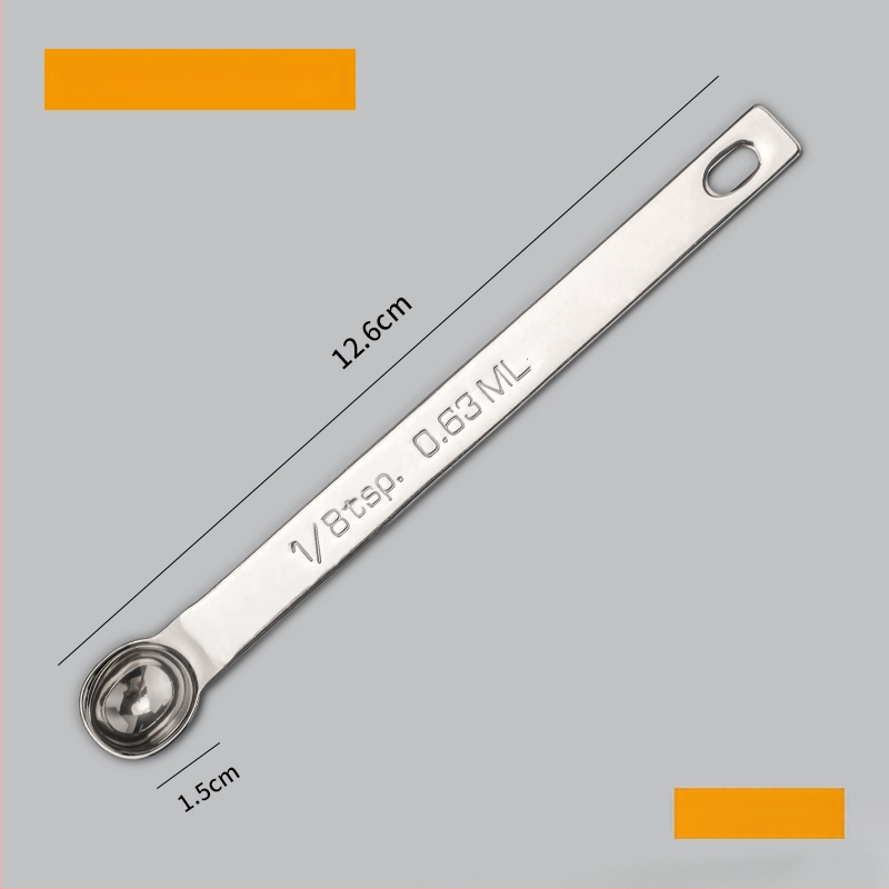 304 nerūdijančio plieno matavimo šaukštų rinkinys su skale; talpos 0.63/1.25/2.5/3.75/5/15 ml; blizgus paviršius