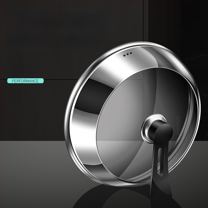 Nerūdijančio plieno puodo dangtis su skaidriu stiklu, iškilusio dizaino, izoliota medinė rankena, 970 g