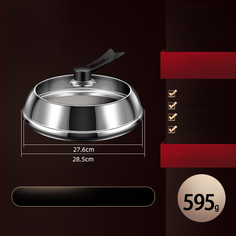 Nerūdijančio plieno puodo dangtis su skaidriu stiklu, iškilusio dizaino, izoliota medinė rankena, 970 g