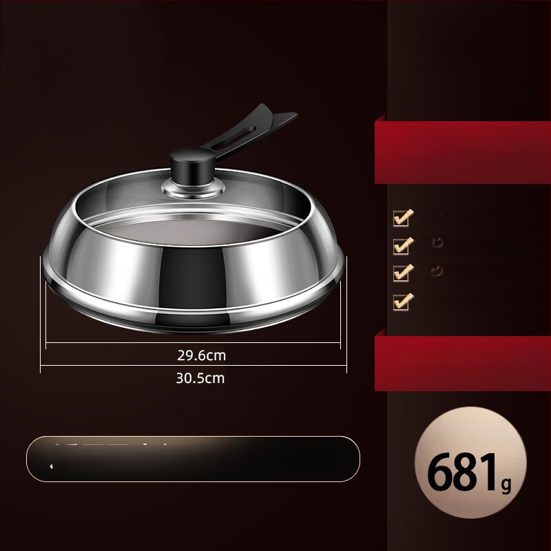 Nerūdijančio plieno puodo dangtis su skaidriu stiklu, iškilusio dizaino, izoliota medinė rankena, 970 g