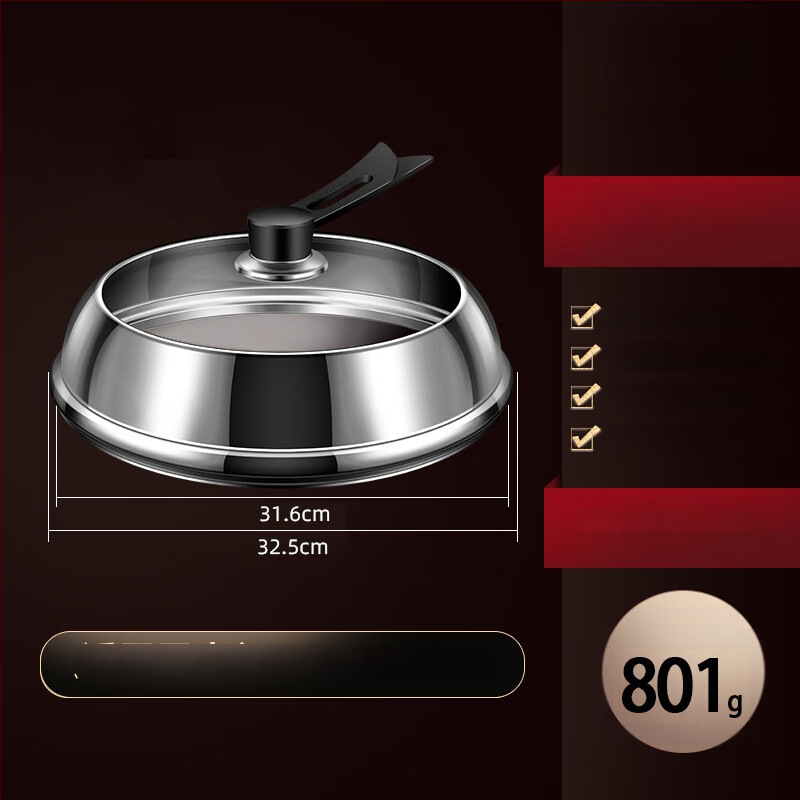 Nerūdijančio plieno puodo dangtis su skaidriu stiklu, iškilusio dizaino, izoliota medinė rankena, 970 g