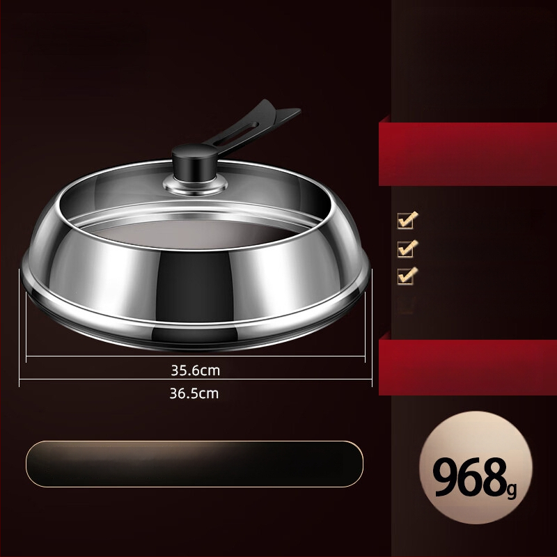 Nerūdijančio plieno puodo dangtis su skaidriu stiklu, iškilusio dizaino, izoliota medinė rankena, 970 g