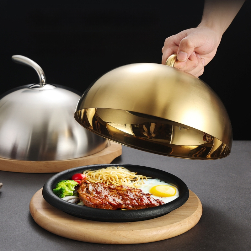 Nerūdijančio plieno kepsninės dangtis (201), apvalus teppanyaki keptuvės dangtis, aukštas kupolas, modelis 8888