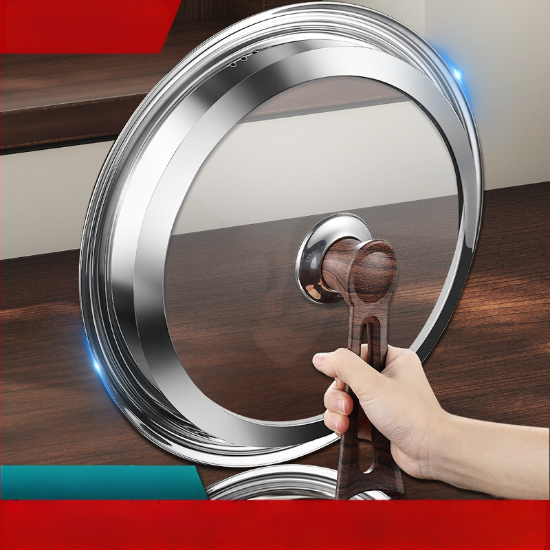 Apskrito dangtelio iš kalinto stiklo wokui, nerūdijančio plieno konstrukcija, atsparus aukštoms temperatūroms, universalus