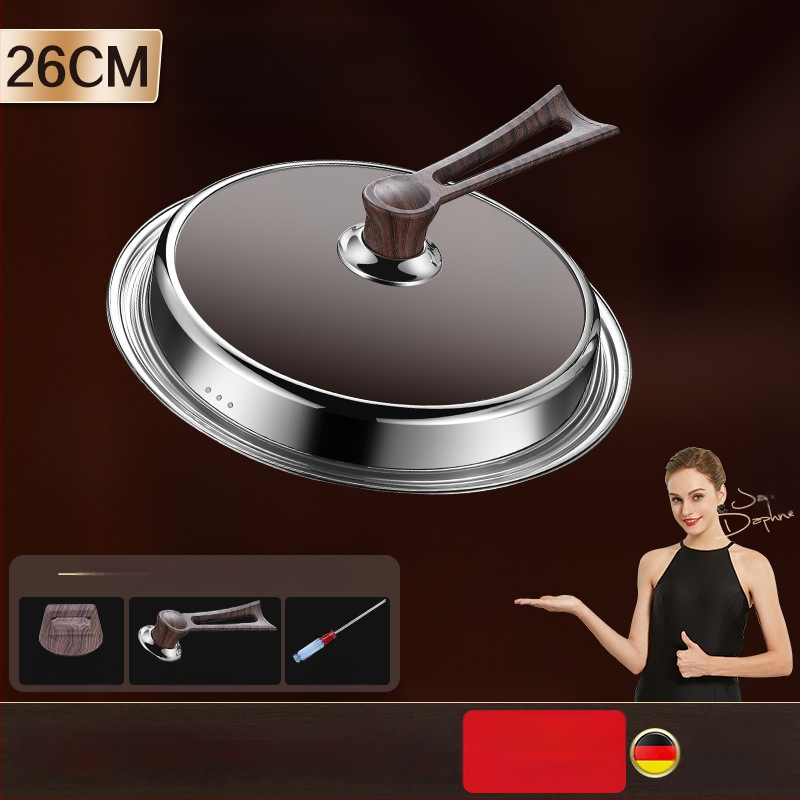 Apskrito dangtelio iš kalinto stiklo wokui, nerūdijančio plieno konstrukcija, atsparus aukštoms temperatūroms, universalus