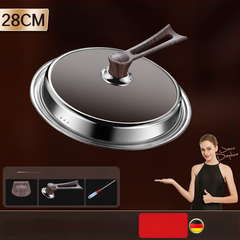 Apskrito dangtelio iš kalinto stiklo wokui, nerūdijančio plieno konstrukcija, atsparus aukštoms temperatūroms, universalus