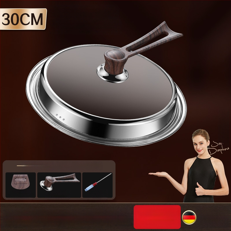 Apskrito dangtelio iš kalinto stiklo wokui, nerūdijančio plieno konstrukcija, atsparus aukštoms temperatūroms, universalus