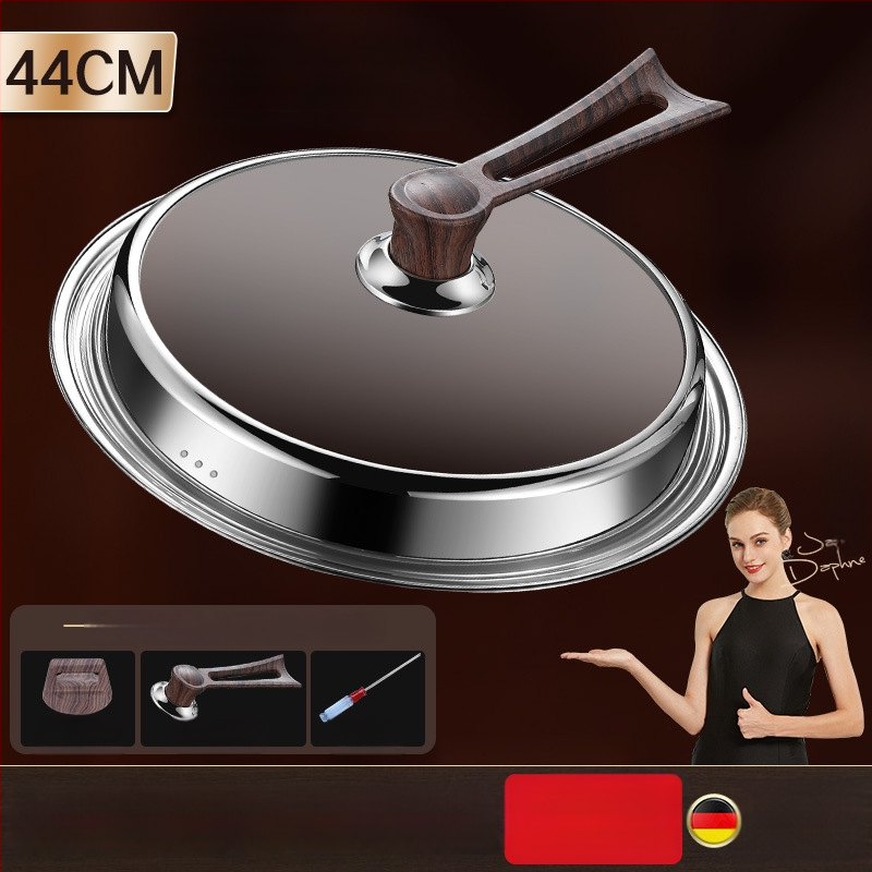 Apskrito dangtelio iš kalinto stiklo wokui, nerūdijančio plieno konstrukcija, atsparus aukštoms temperatūroms, universalus