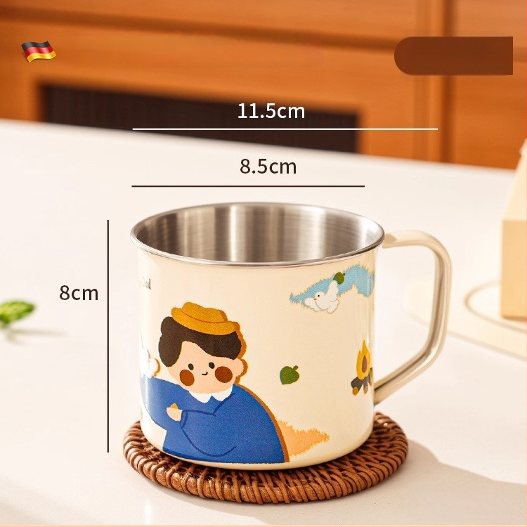 316 nerūdijančio plieno vaiko pieno puodelis su rankena, dangteliu ir matavimo žymėmis