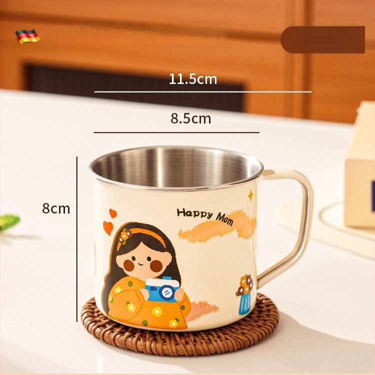 316 nerūdijančio plieno vaiko pieno puodelis su rankena, dangteliu ir matavimo žymėmis