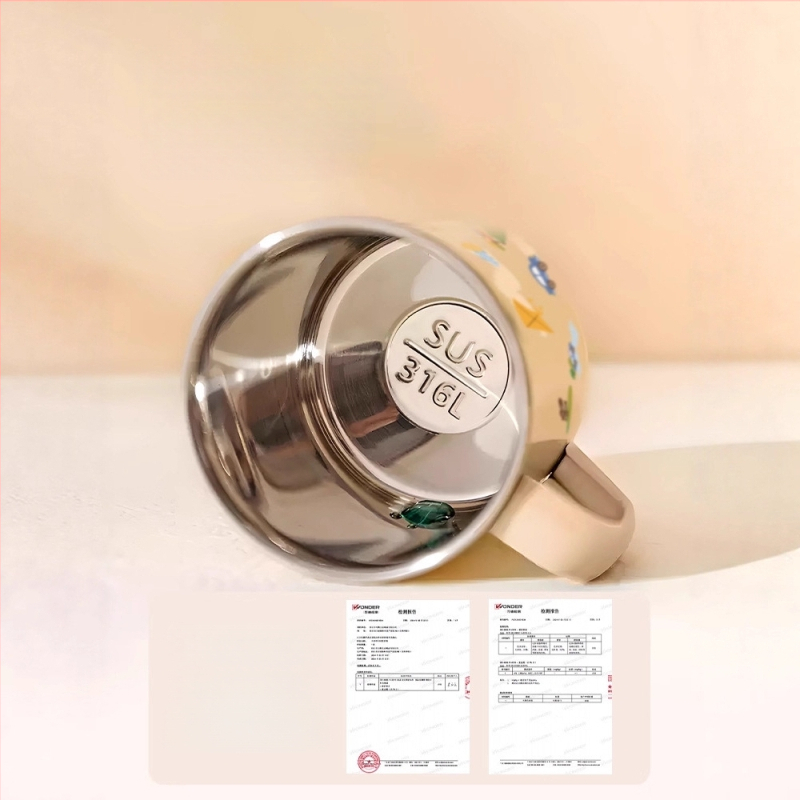 316 nerūdijančio plieno vaiko pieno puodelis su rankena, dangteliu ir matavimo žymėmis