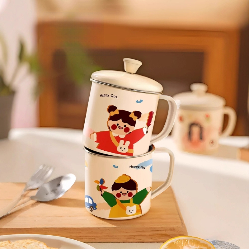 316 nerūdijančio plieno vaiko pieno puodelis su rankena, dangteliu ir matavimo žymėmis