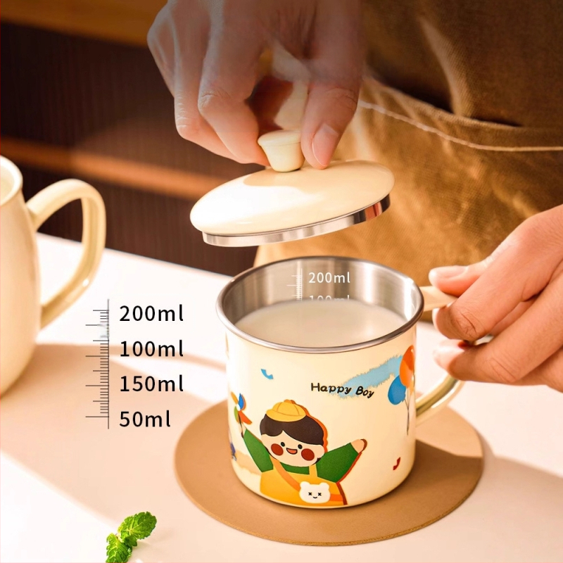 316 nerūdijančio plieno vaiko pieno puodelis su rankena, dangteliu ir matavimo žymėmis