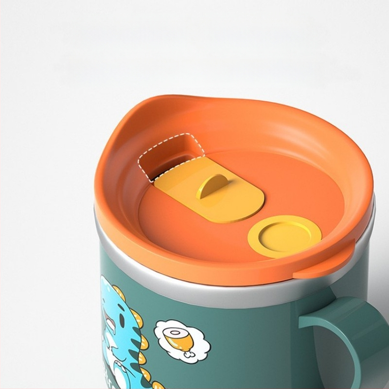 Vaikų karikatūrų stiliaus 316 nerūdijančio plieno puodelis, atsparus kritimams, su matavimo skale ir šiaudeliu