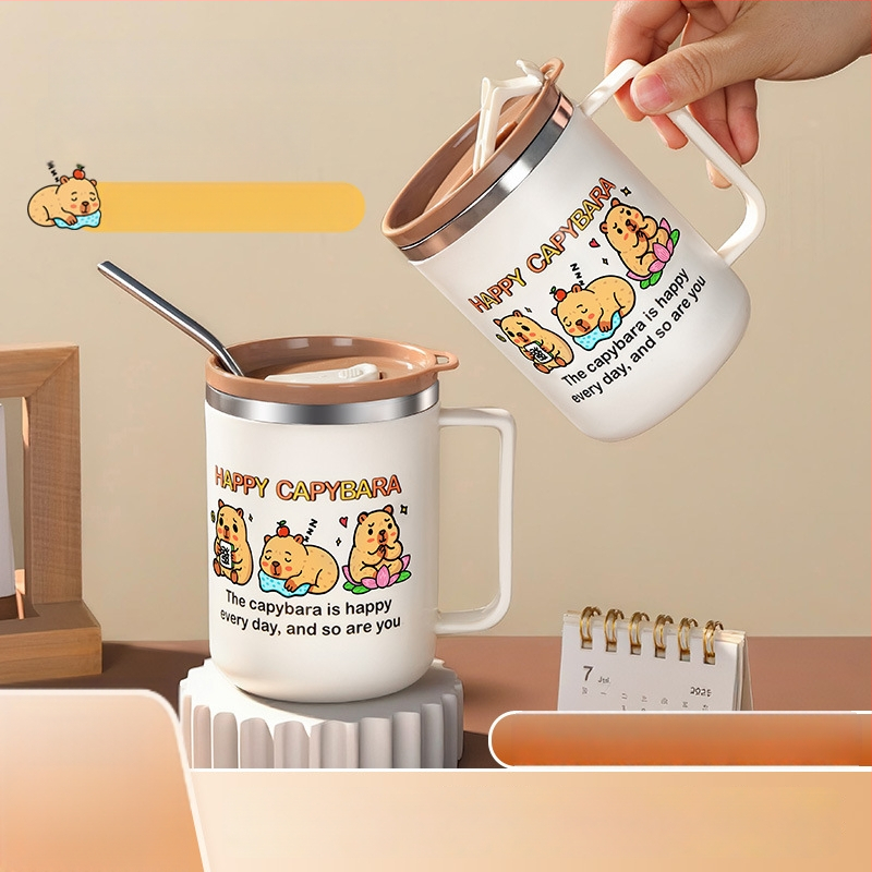 304 nerūdijančio plieno puodelis, atsparus lūžimui, karikatūrų stiliaus dizainas, biurui ir arbatai/kavai