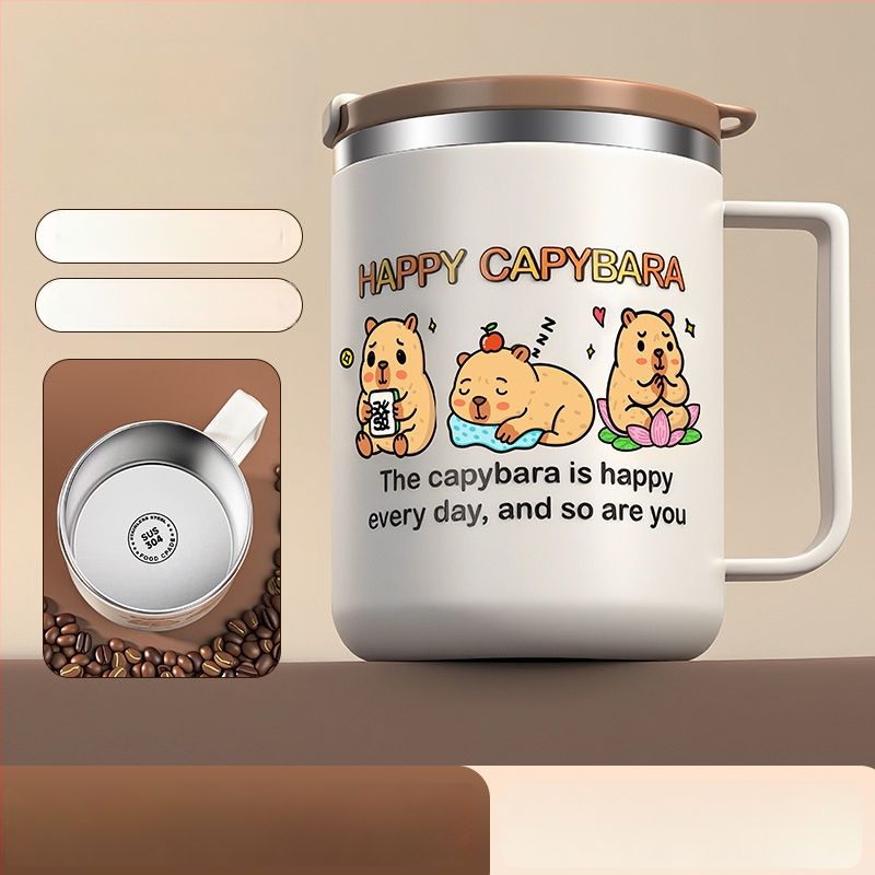 304 nerūdijančio plieno puodelis, atsparus lūžimui, karikatūrų stiliaus dizainas, biurui ir arbatai/kavai