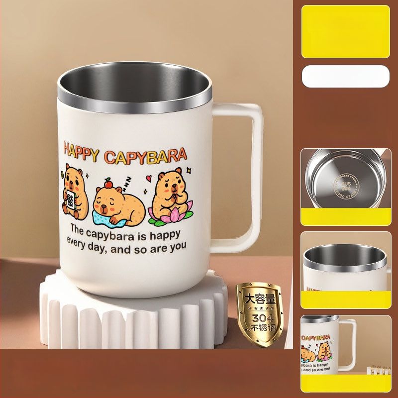 304 nerūdijančio plieno puodelis, atsparus lūžimui, karikatūrų stiliaus dizainas, biurui ir arbatai/kavai