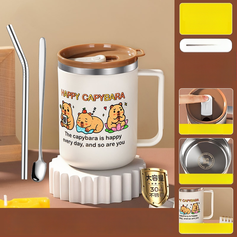 304 nerūdijančio plieno puodelis, atsparus lūžimui, karikatūrų stiliaus dizainas, biurui ir arbatai/kavai