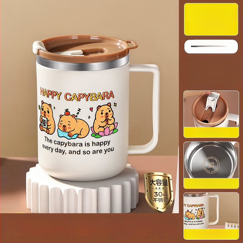 304 nerūdijančio plieno puodelis, atsparus lūžimui, karikatūrų stiliaus dizainas, biurui ir arbatai/kavai