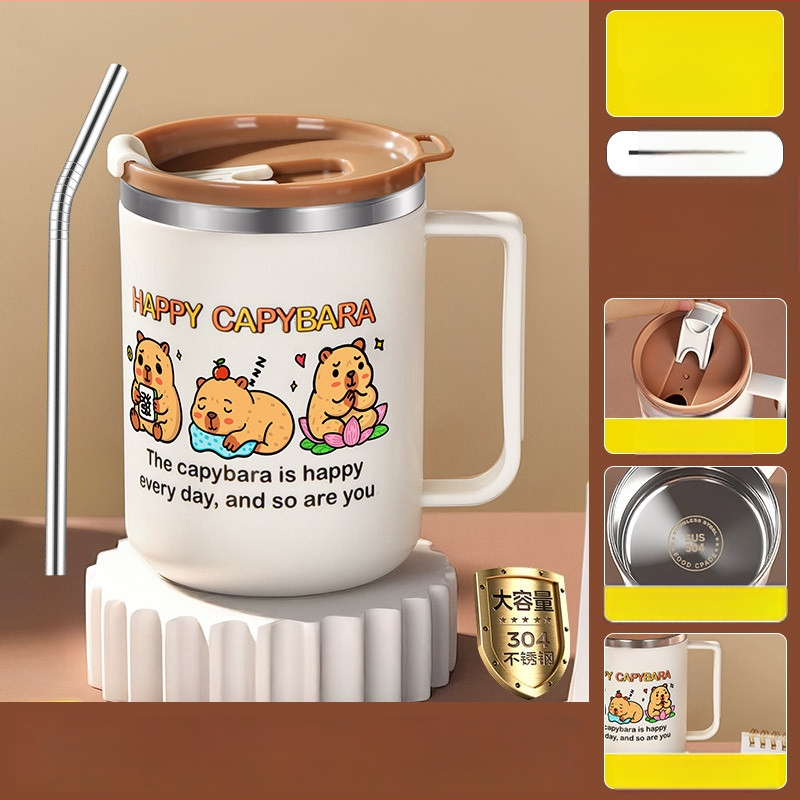 304 nerūdijančio plieno puodelis, atsparus lūžimui, karikatūrų stiliaus dizainas, biurui ir arbatai/kavai