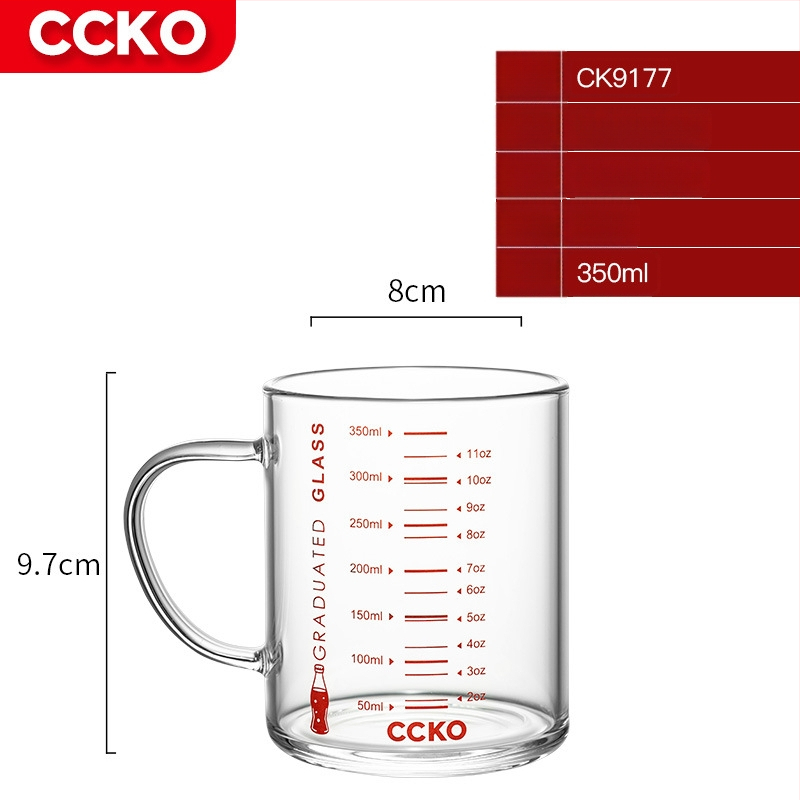 Vaikų pieno puodelis su matavimo skale, aukštos temperatūros atsparus borosilikatinio stiklo, mikrobangų krosnelėje tinkamas, su rankena