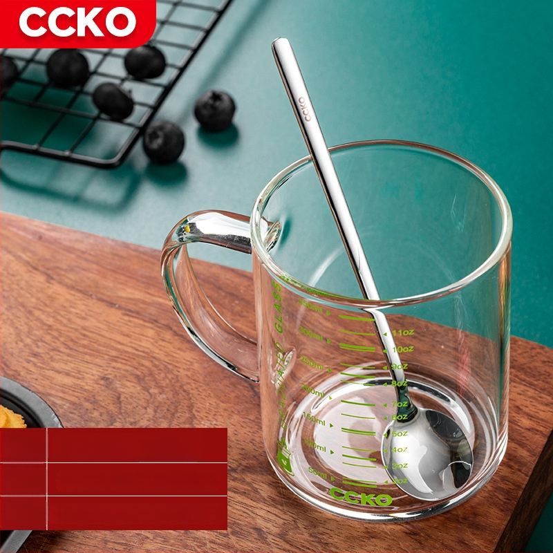 Vaikų pieno puodelis su matavimo skale, aukštos temperatūros atsparus borosilikatinio stiklo, mikrobangų krosnelėje tinkamas, su rankena