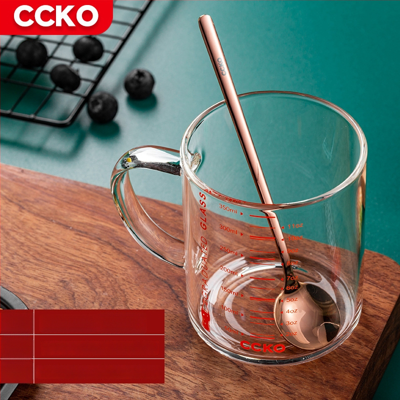 Vaikų pieno puodelis su matavimo skale, aukštos temperatūros atsparus borosilikatinio stiklo, mikrobangų krosnelėje tinkamas, su rankena