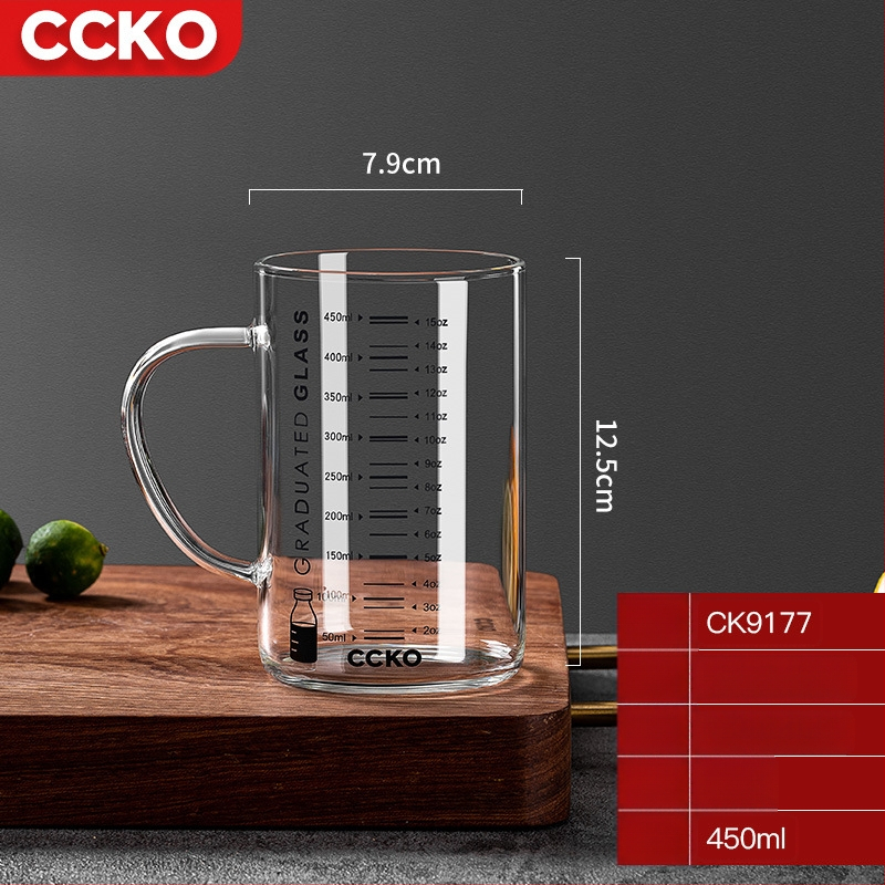 Vaikų pieno puodelis su matavimo skale, aukštos temperatūros atsparus borosilikatinio stiklo, mikrobangų krosnelėje tinkamas, su rankena