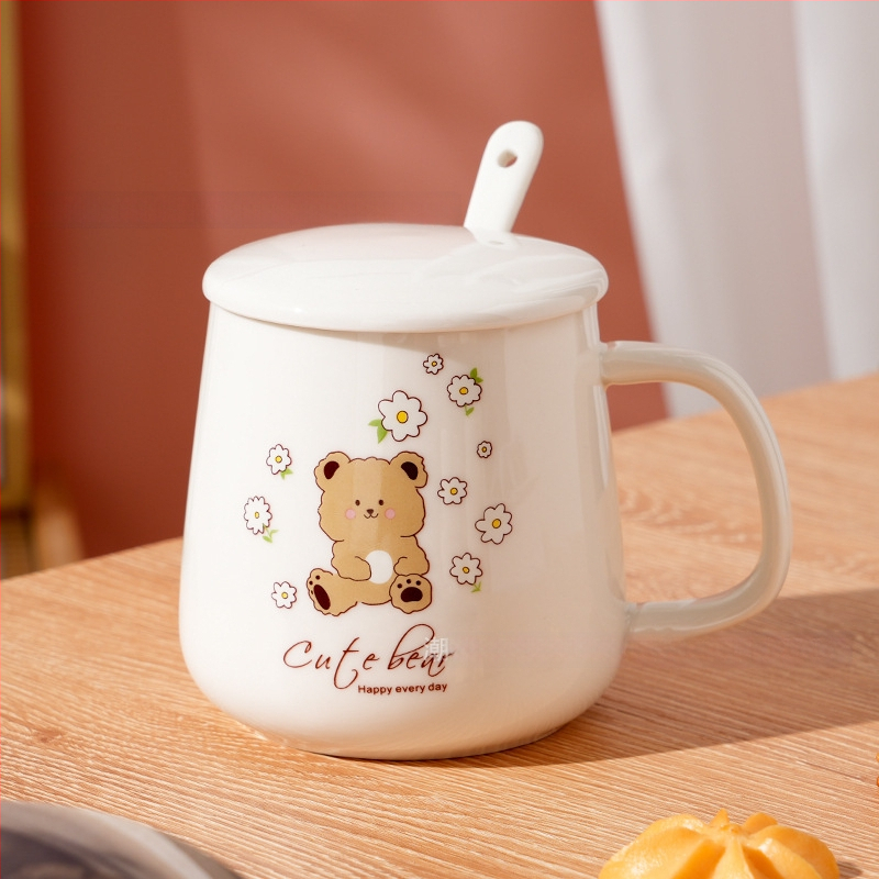 Keraminis puodelis su dangteliu ir šaukšteliu, cilindrinės formos, namų naudojimui