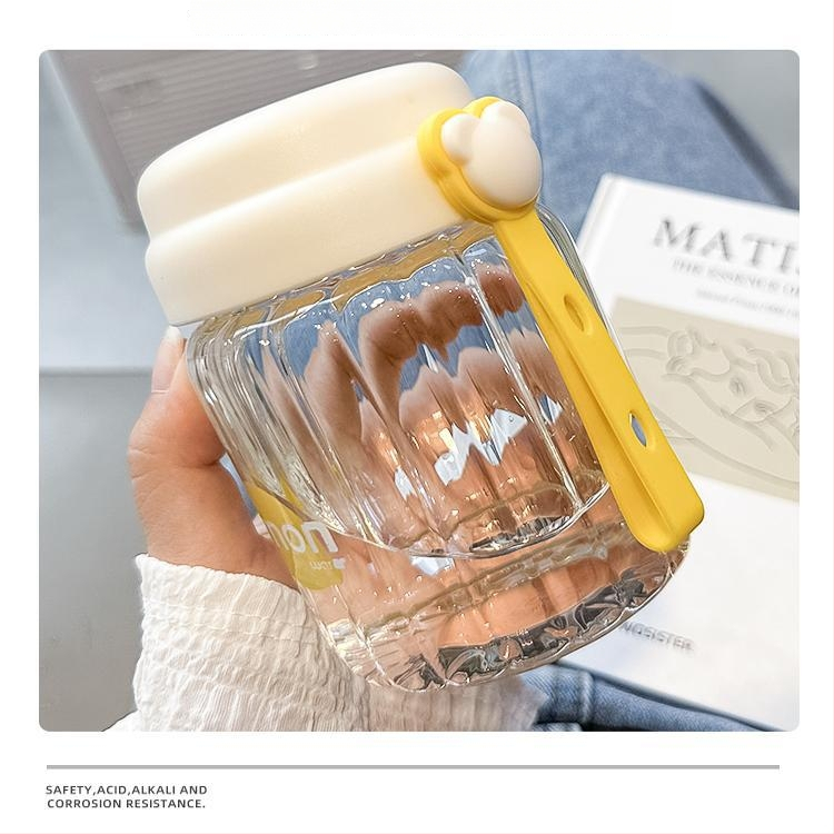 Japonų stiliaus borosilikatinio stiklo pusryčių puodelis su dangteliu, atsparus aukštai temperatūrai, nešiojamas