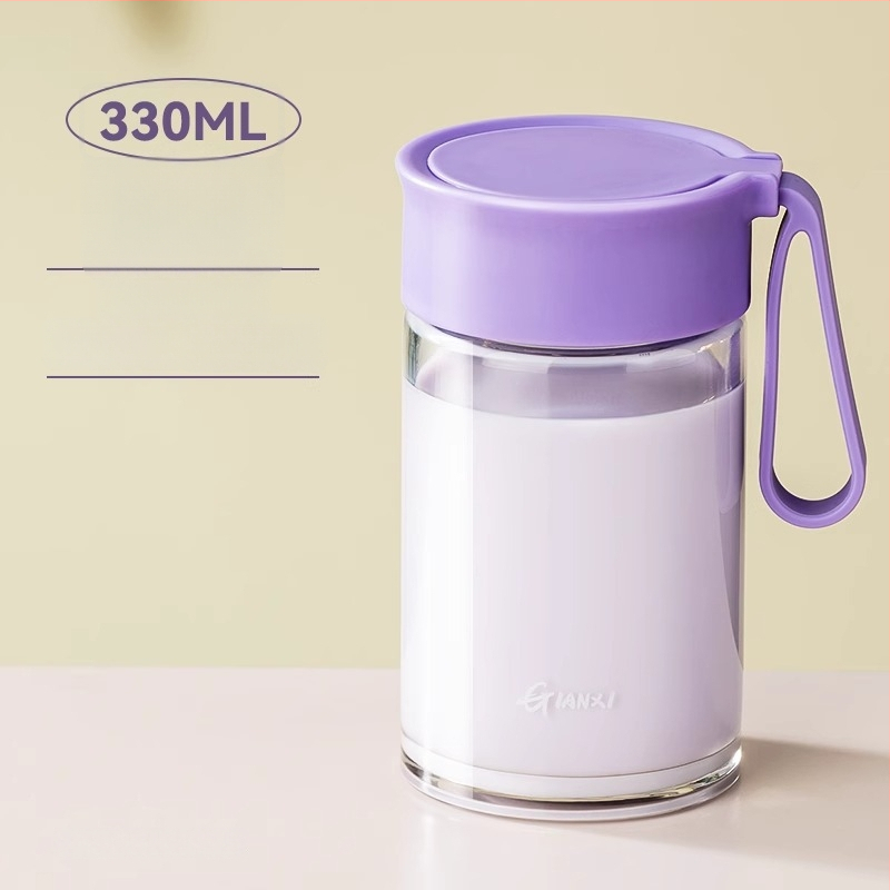 Stiklo pieno puodelis su rankena ir matavimo skalė, mikrobangų krosnelė saugi, nešiojama