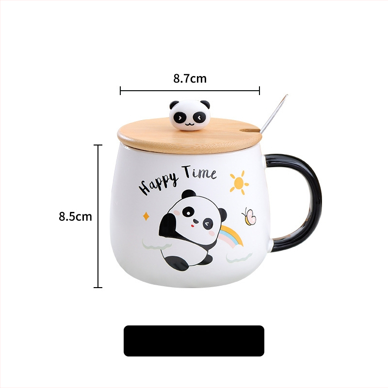 Porcelininis puodelis su dangteliu ir šaukšteliu vaikams, animacinio stiliaus, tinkamas mikrobangoms, apvalios formos