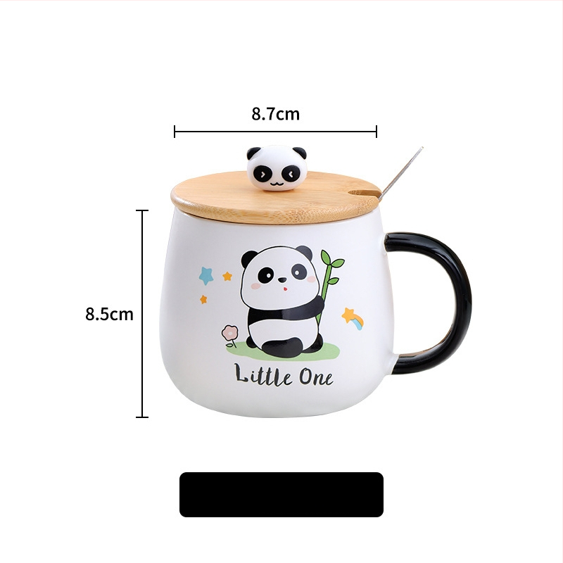 Porcelininis puodelis su dangteliu ir šaukšteliu vaikams, animacinio stiliaus, tinkamas mikrobangoms, apvalios formos