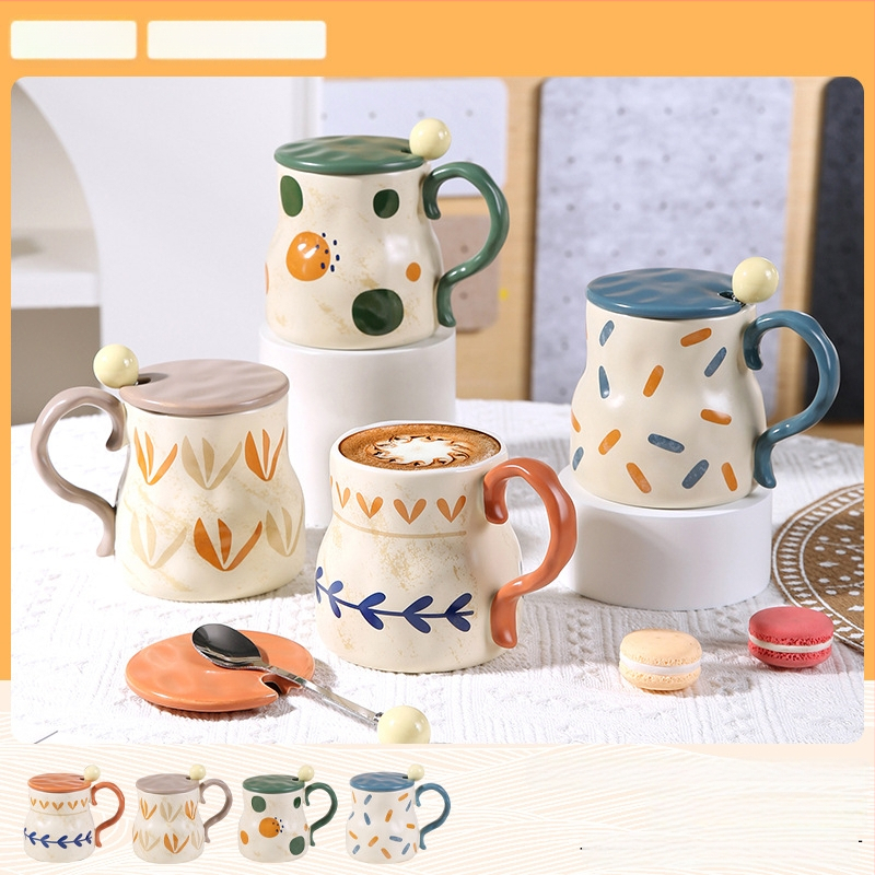 Keraminis puodelis su dangteliu ir šaukšteliu – netaisyklingos formos, porcelianas, trijų dalių rinkinys, pritaikomas