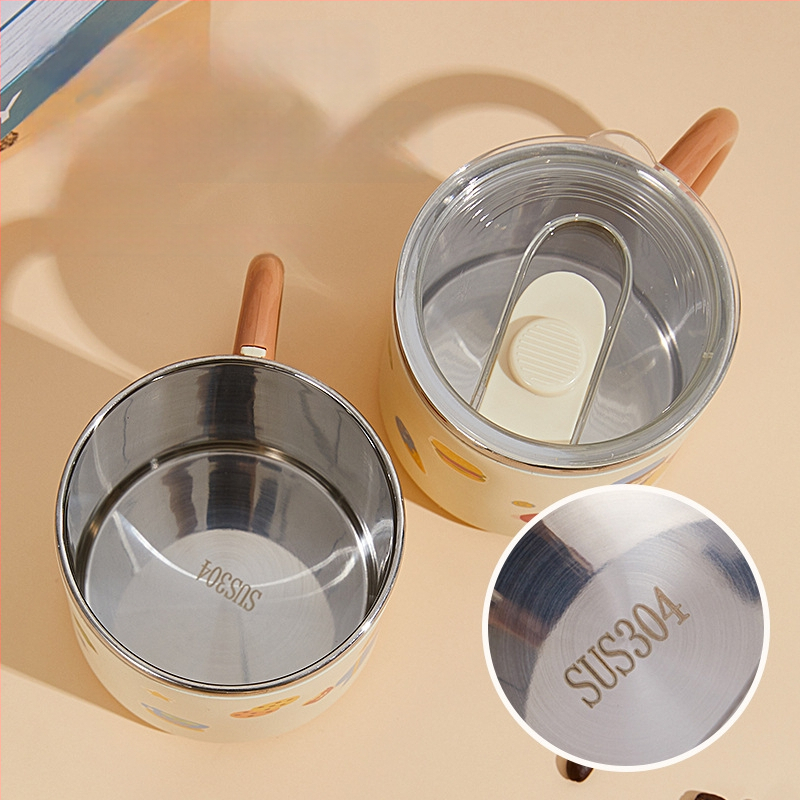 304 nerūdijančio plieno puodelis, dviejų sluoksnių izoliacija, dangtelis, nešiojamas