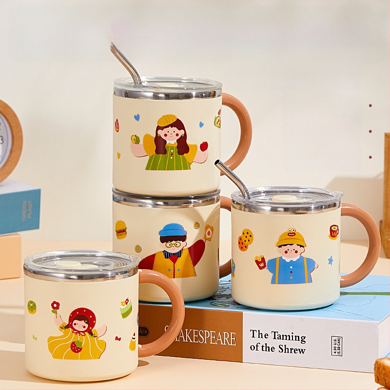 304 nerūdijančio plieno puodelis, dviejų sluoksnių izoliacija, dangtelis, nešiojamas