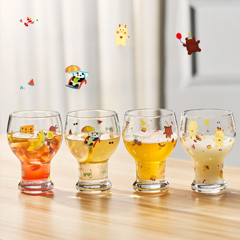 Stiklinė puodelis, aukštos borosilikato stiklo, apvali forma, karikatūros raštas, mielas stilius, logotipo spausdinimas